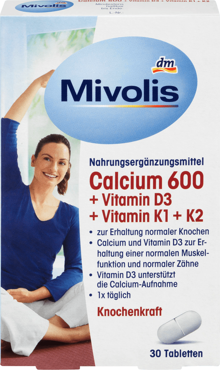 Біологічно активна добавка Mivolis Calcium 600 + Vitamin D3 + Vitamin K1 + К2, 30 шт.