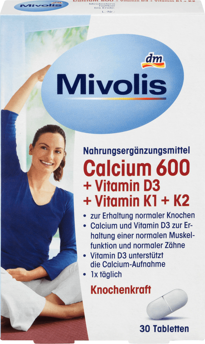 Біологічно активна домішка Mivolis Calcium 600 + Vitamin D3 + Vitamin K1 + К2, 30 шт.
