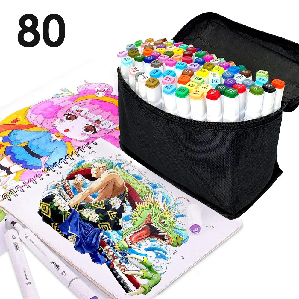 Набір скетч маркерів 80 шт для малювання фломастери для малювання спиртові двосторонні білі, фото 1