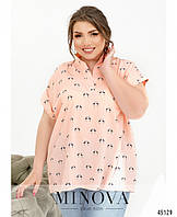 Летняя блуза с воротником-стойкой и планкой без пуговиц с 46 по 56 размер