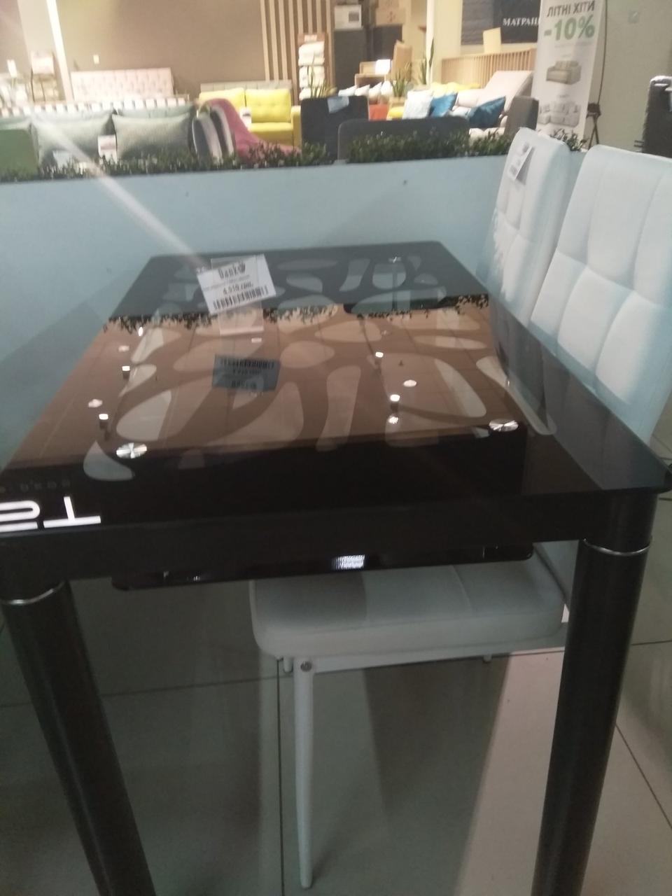 Скляний стіл Т-300-2 чорний з візерунком і полицею Vetro Mebel 100*60*76 (H)
