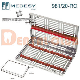 981/20-RO. Бокс із кришкою та червоним силіконом на 20 інструментів, Medesy (Медесі), Італія