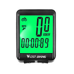 Велокомп'ютер West Biking 0702054 Green велоспідометр дротовий з великим екраном підсвіткою