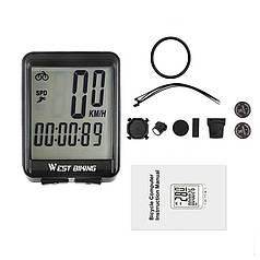 Велокомп'ютер West Biking 0702054 Green велосипедний бездротовий з великим екраном підсвіткою спідометр