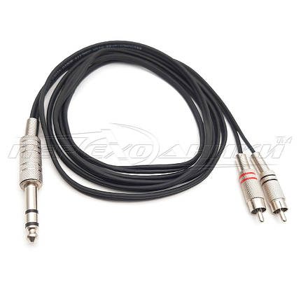Кабель jack 6.3 mm стерео to 2RCA, у екрані, метал, фото 1