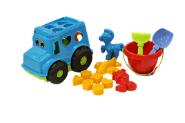 Дитяча пластикова іграшкова машинка для дитини Автобус "Бусик"No3 блакитний з набором для пісочниці