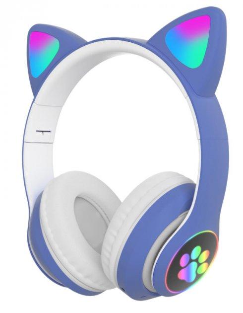 Bluetooth Оригінальні бездротові навушники з котячими LED вушками Cat VZV-23 M BT з MP3 плеєром Сині