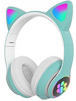 Навушники Bluetooth Cat Ear VZV-23M 7695 з підсвічуванням, м'ятні