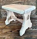 Табуретка з дерева, стілець з тризубом, лавочка з натурального дерева, висотою 25 см, фото 8