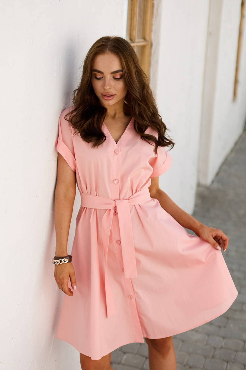 Літній коттоновая плаття з поясом і расклешенной спідницею 42-48 розмір різні кольори, фото 1