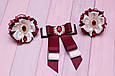 Набір банти на резинці краватка - брошка для дівчинки біло-бордовий колір 434 об, фото 3