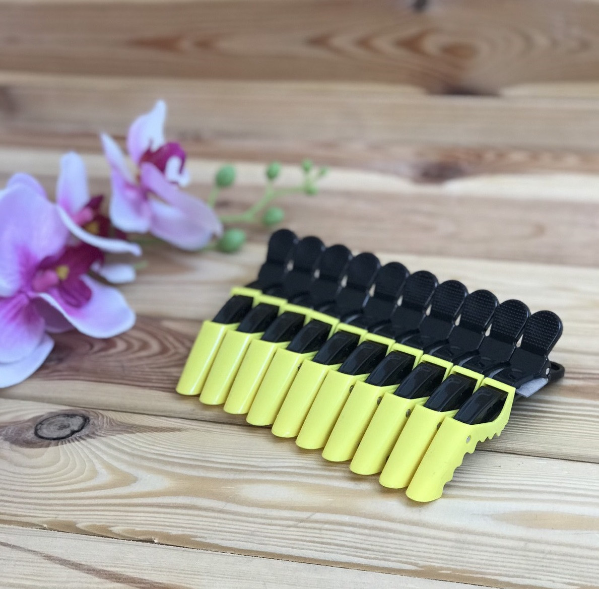 Затискачі для волосся пластмасові "крокодил", жовті (Набір 10 шт.)