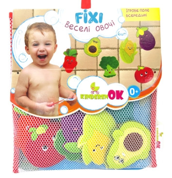 Іграшки для купання на присосках Веселі овочі з ігровим полем (комплект 6 шт) для гри малюків у ванній, фото 1