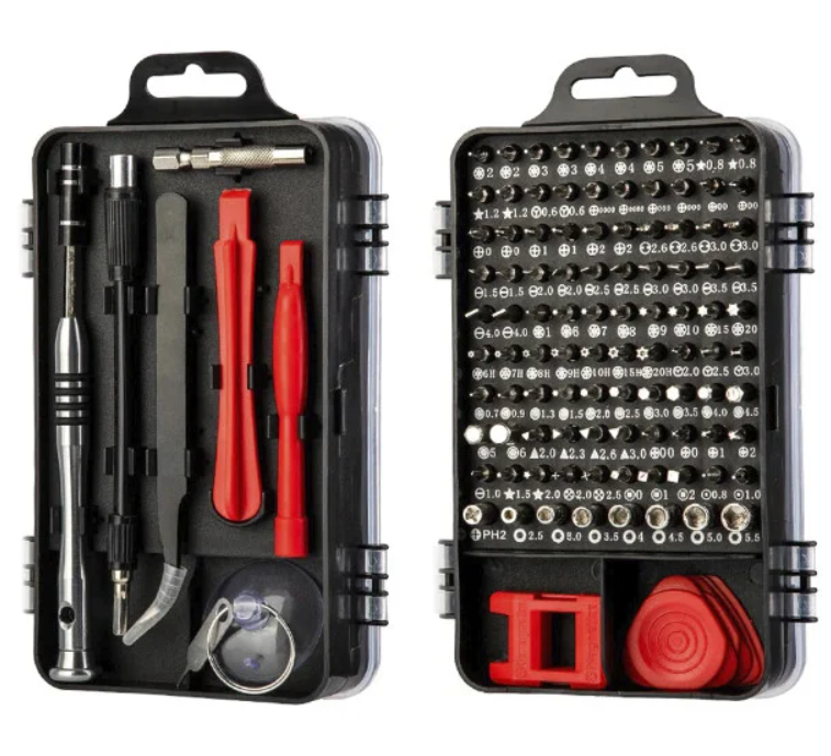 Набір інструментів 110 в 1 для ремонту електроніки, чорний