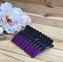 Затискачі для волосся пластмасові "крокодил", фіолетові (Набір 10 шт.)