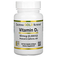 California Gold Nutrition, Vitamin D3, витамин D3, 50 мкг (2000 МЕ), 90 капсул