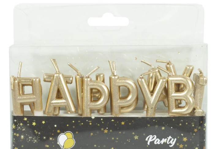 Набір свічок в торт "Happy Birthday" золото №868501(24)(360)