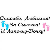 Вінілова наклейка на виписку з пологового будинку - Дякую, Кохана! За Синочка! І Лапочку-Дочку!