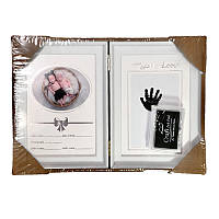 Рамка для чернильных отпечатков двойная + фото (именная), белая, 31х21 см