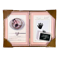 Рамка для чернильных отпечатков двойная + фото (именная), розовая, 31х21 см