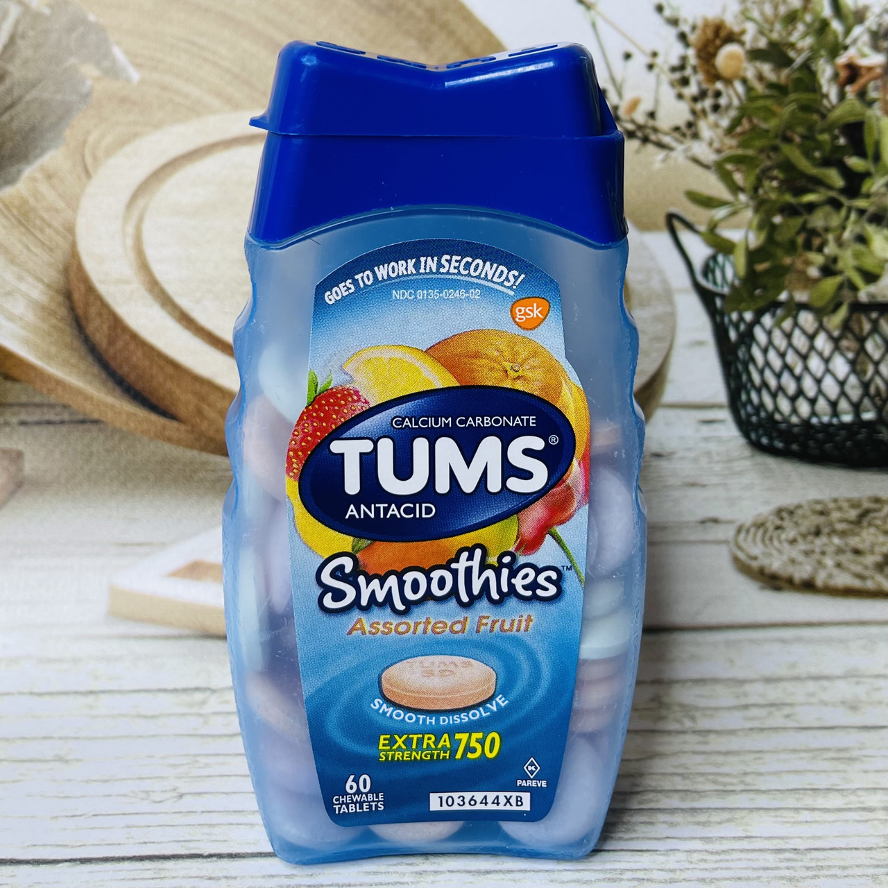 Цукерки від болю в шлунку та печії TUMS Antacid Smoothies, 60шт