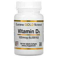 California Gold Nutrition, Vitamin D3, витамин D3, 125 мкг (5000 МЕ), 90 капсул