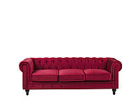 3-местный бархатный диван красный CHESTERFIELD
