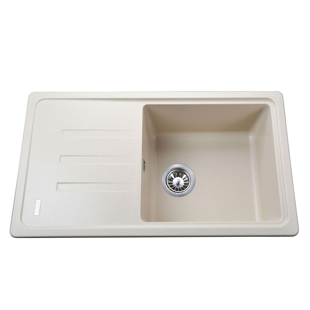 Гранітна мийка Globus Lux LUGANO слонова кістка 780х435 прямокутна, фото 1