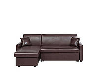 Угловой диван-кровать из кожзаменителя справа с контейнером, темно-коричневый OGNA