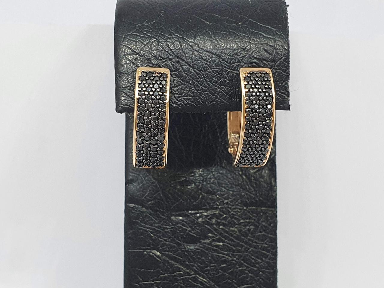 Золоті сережки з чорними фіанітами. 211802_Ч, фото 1