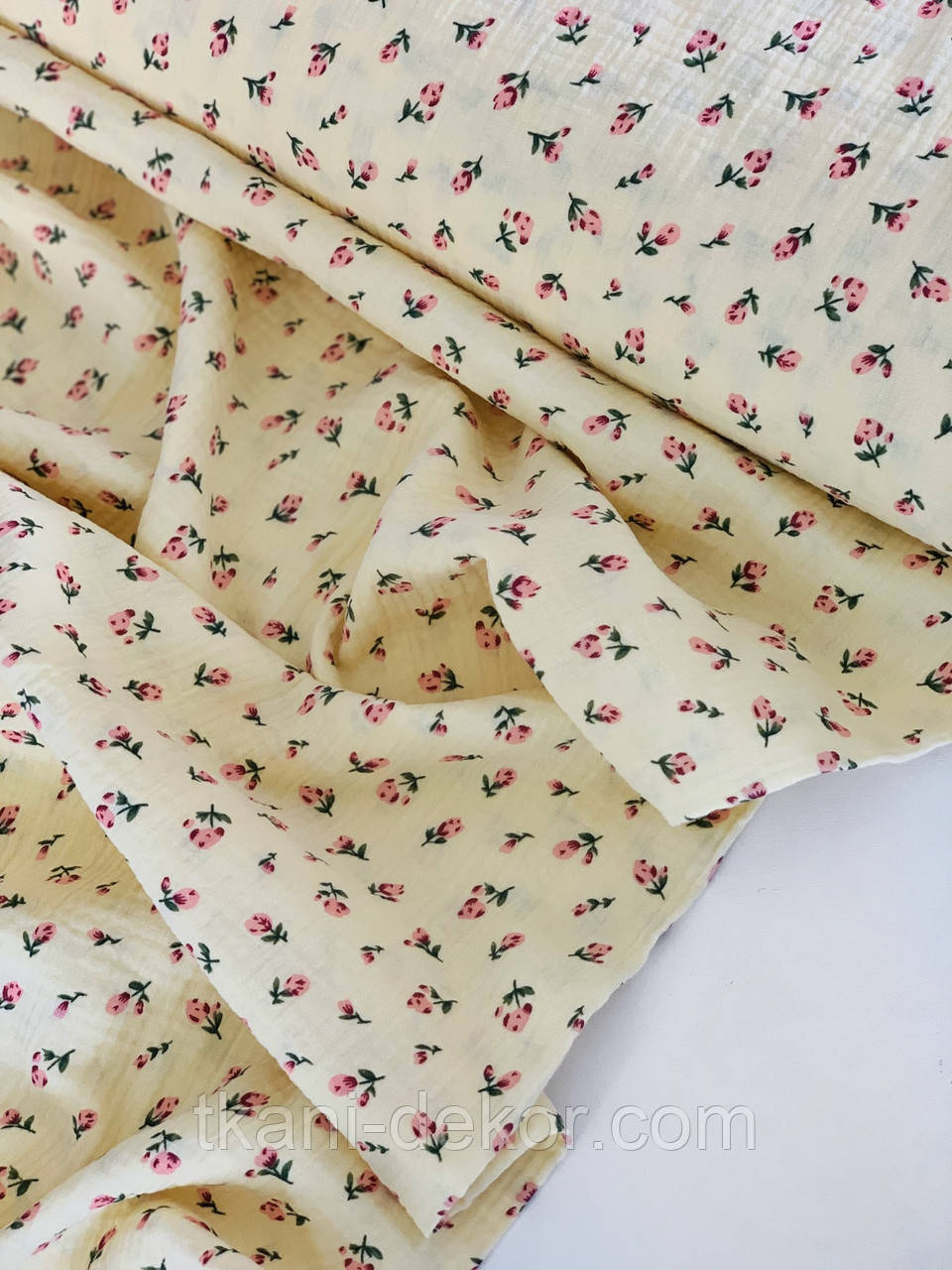 Муслін (бавовняна тканина) трояндочки на жовтому (0,35*135), фото 1