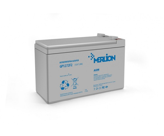 Акумулятор AGM - 7.2 Аг, 12 В Гелевий Merlion GP1272F2 White Q5