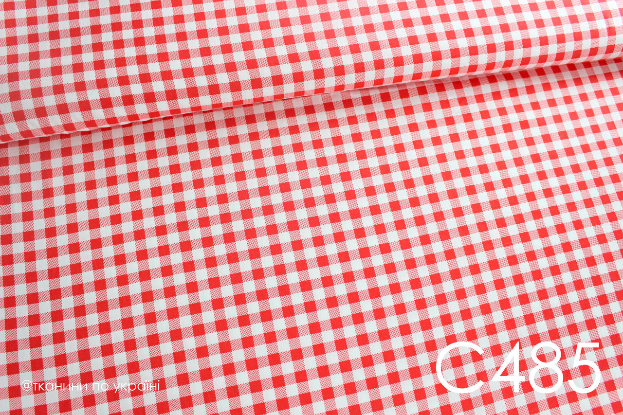 Тканина сатин Клітинка віші червона