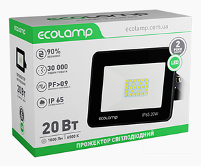 Світлодіодний прожектор 20 W ECOLAMP 1800 lm 6500 K IP65