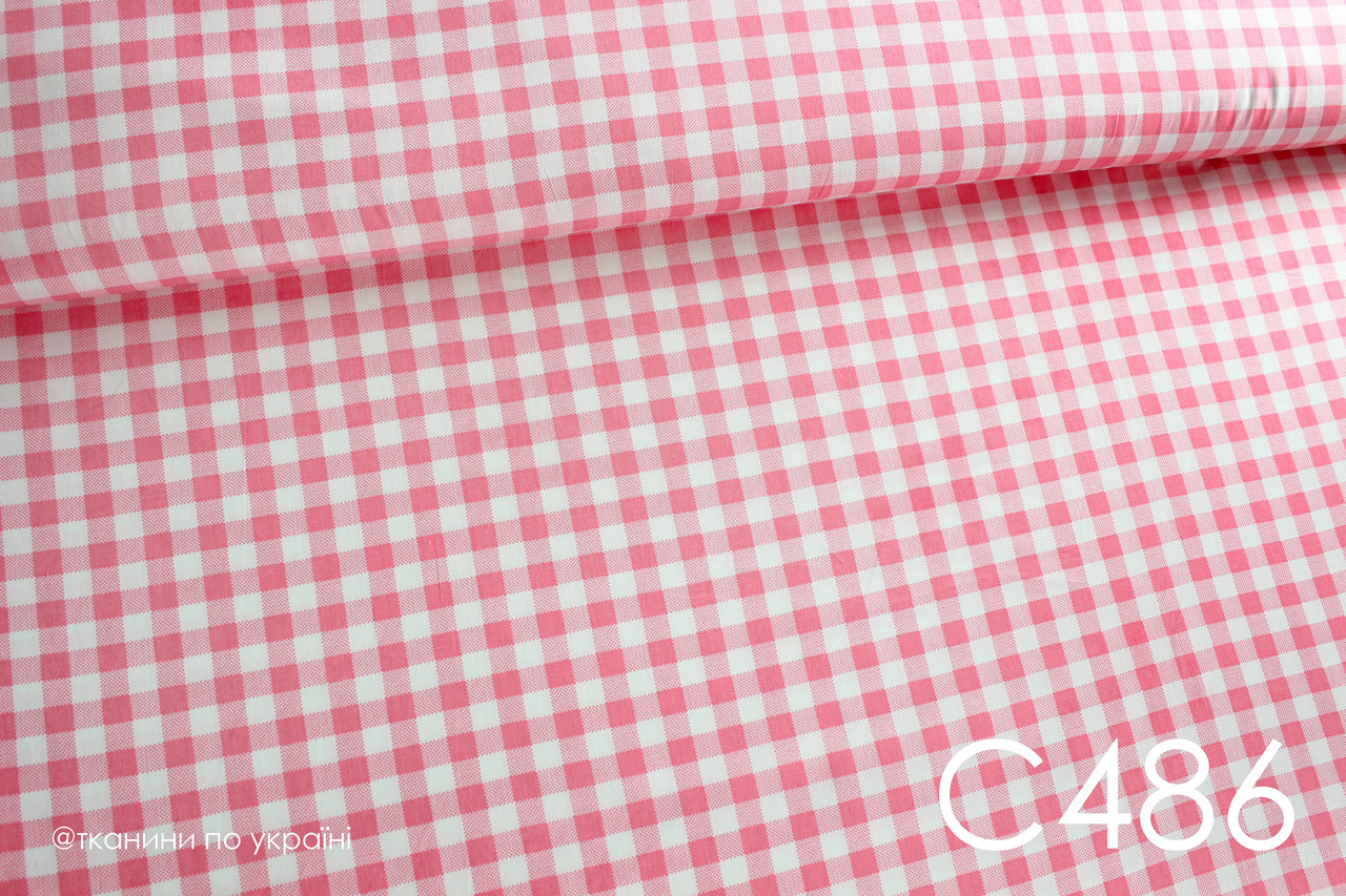 Тканина сатин Клітинка віші рожева