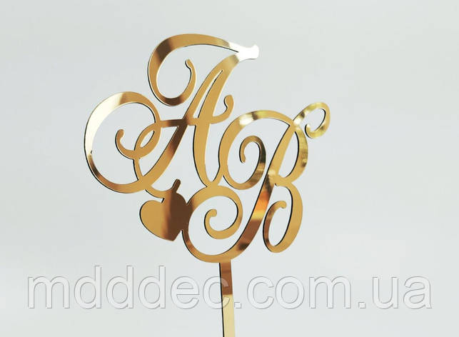 Дзеркальні Весільні топери Топери з ініціалами молодіжний!! А&В, фото 1