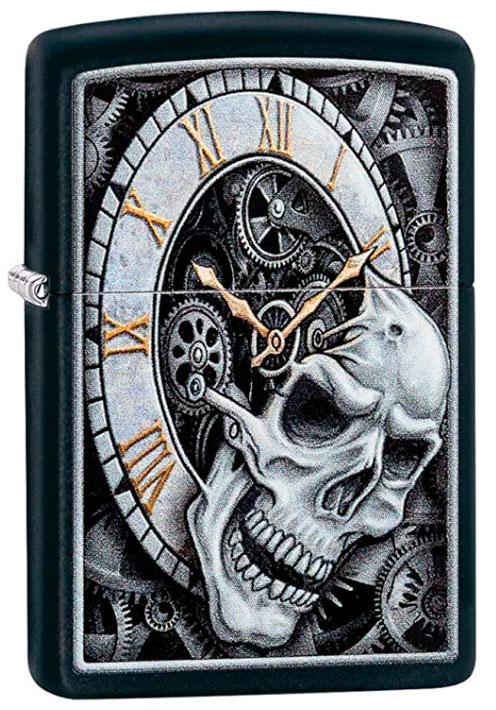 Запальничка Zippo Skull Clock Design Black Matte Оригінал
