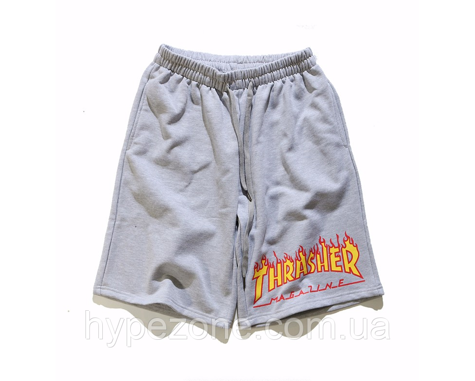 Шорти бриджі Thrasher Трешер чорні сірі Чоловічі трикотажні спортивні шорти Трашер, Капрі з принтом Трешер