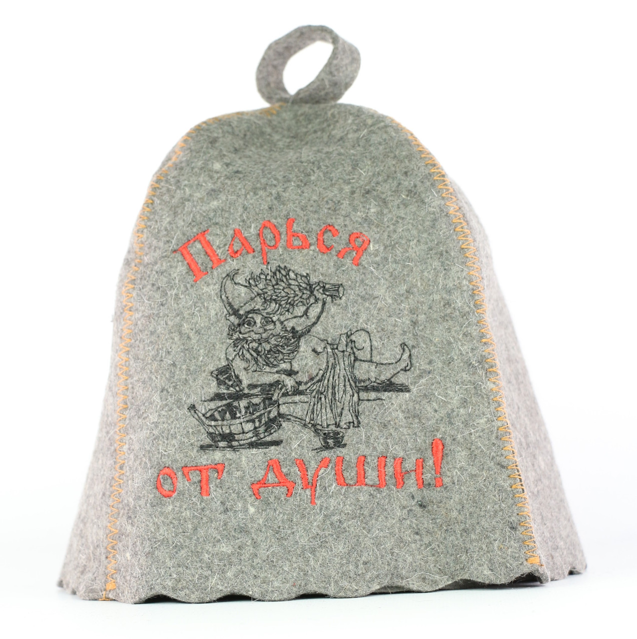 Шапка для сауни з вишивкою 'Парься от души ', сіра повсть, Sauna Pro