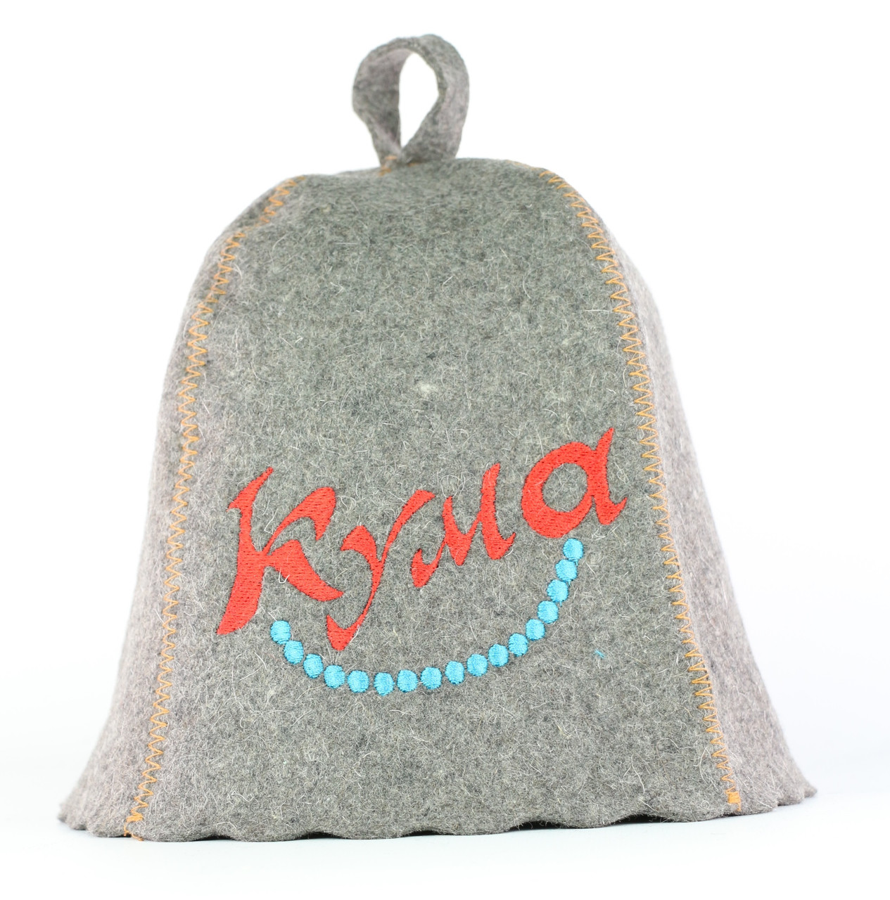 Шапка для сауни з вишивкою "Кума" (сіра повсть), Saunapro