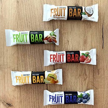 Вітамінний батончик-мюслі Fruit Bar, 5 смаків: Чорниця, Полуниця, Медова динька, З кокосом, З горіхами, 1 шт