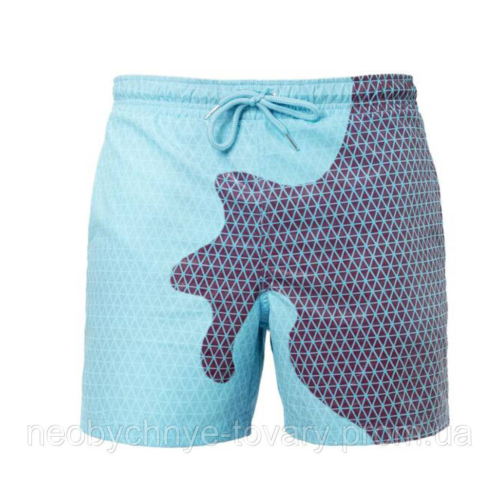 Шорты хамелеон для плавания, пляжные мужские спортивные меняющие цвет синие в квадраты размер L код 26-0018 - фото 1 - id-p1458350874