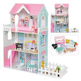 Ляльковий будиночок (122 см) з меблями MD 1670| Дерев'яний 3-поверховий будиночок для ляльок