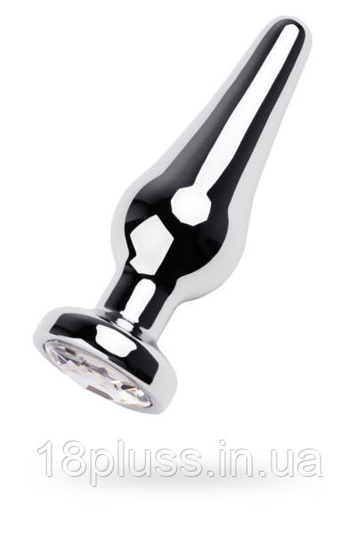 Silver anal plug TOYFA Metal with white round-shaped gem, length 9 cm, diameter 1,5-4 cm, weight 205, фото 1