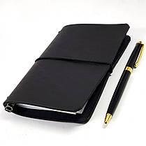 Блокнот чорний мідорі Midori А6 шкіряний натуральна шкіра м'яка шкіра, фото 2