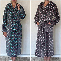 Халат махровий жіночий довгий із капюшоном у горох