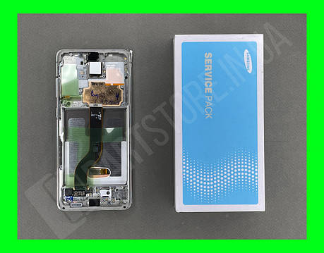 Дисплей Samsung G985 White S20+ (GH82-22134B) сервісний оригінал у зборі з рамкою, фото 2