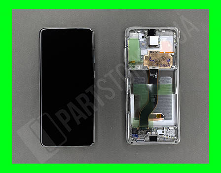 Дисплей Samsung G985 White S20+ (GH82-22134B) сервісний оригінал у зборі з рамкою, фото 2