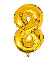 Воздушный шар цифра "8" золотая 32 дюйма для гелия