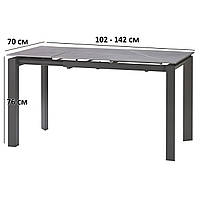 Маленький серый раздвижной стол в кухню Bright Grey Marble 102-142х70см c керамической столешницей